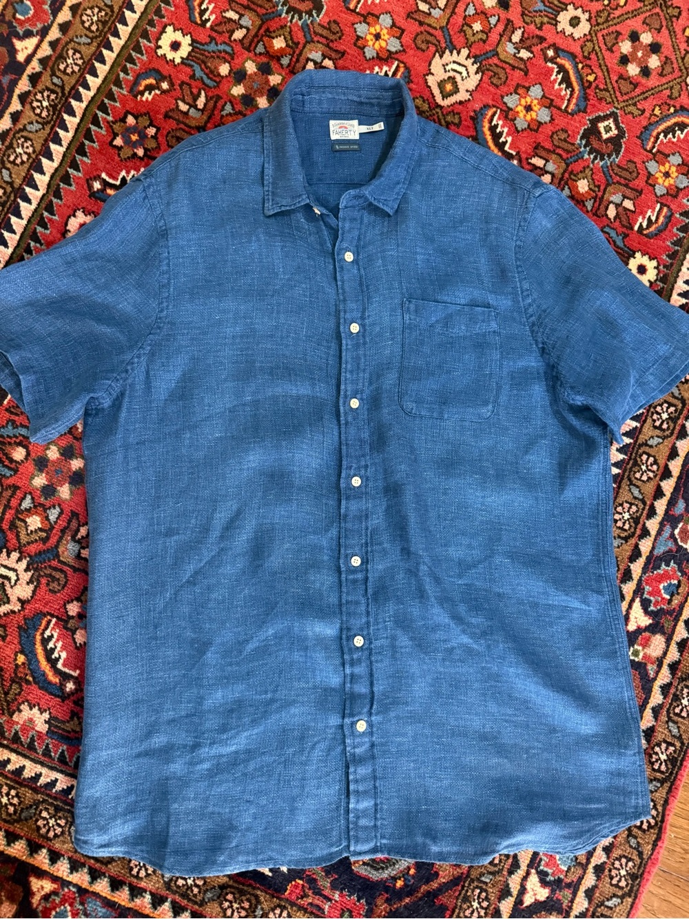 Faherty Short-Sleeve Palma Linen Shirt in Indigo Basketweave